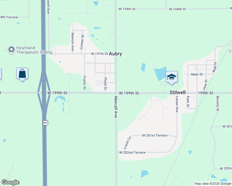 map of restaurants, bars, coffee shops, grocery stores, and more near 19900 Metcalf Avenue in Stilwell