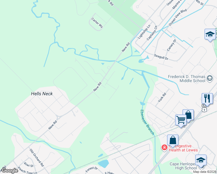 map of restaurants, bars, coffee shops, grocery stores, and more near 33645 Canary Creek Drive in Lewes