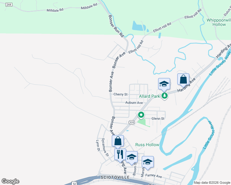 map of restaurants, bars, coffee shops, grocery stores, and more near 5519 Cherry Street in Portsmouth