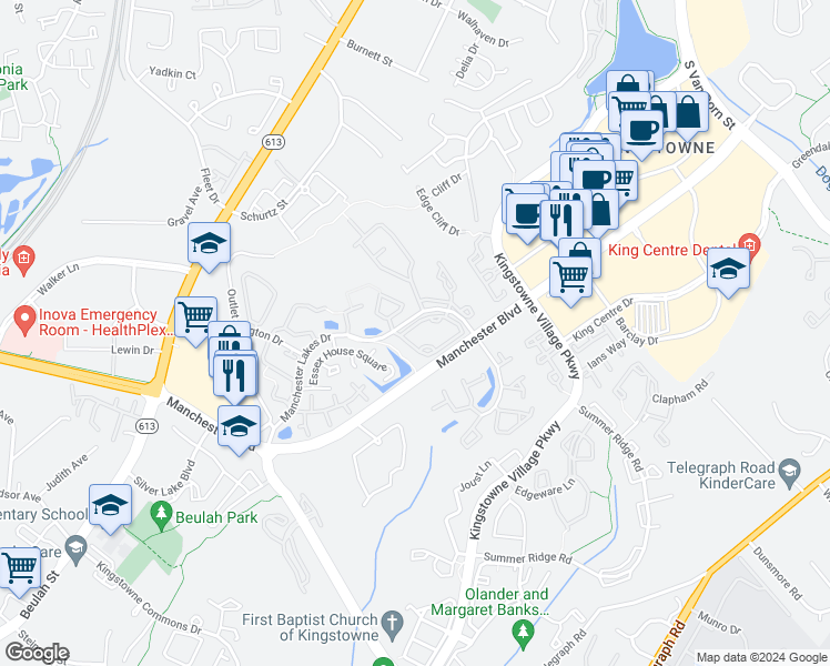 map of restaurants, bars, coffee shops, grocery stores, and more near 6953 Mary Caroline Circle in Alexandria