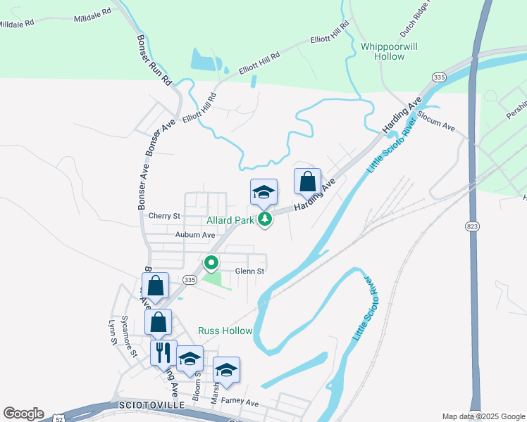 map of restaurants, bars, coffee shops, grocery stores, and more near 5929 Harding Avenue in Portsmouth