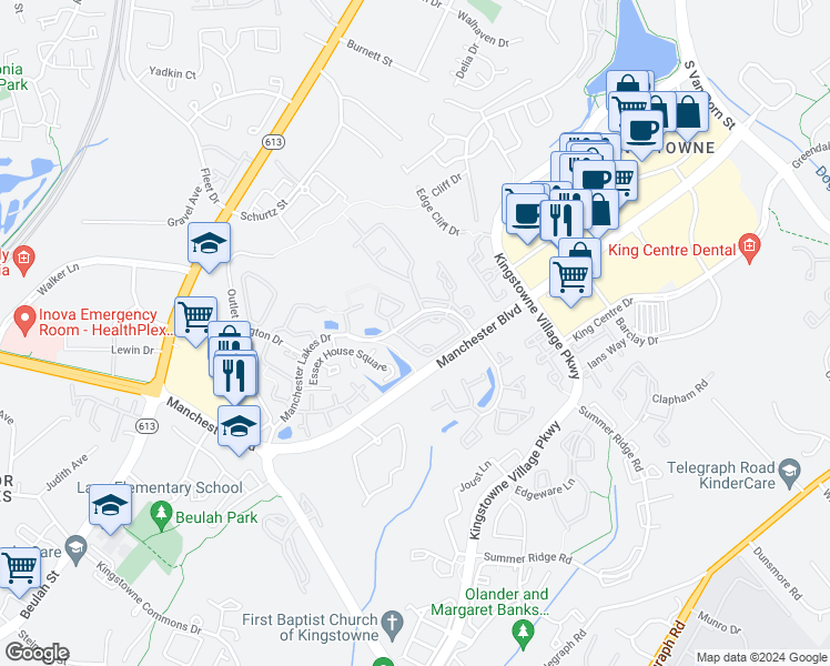 map of restaurants, bars, coffee shops, grocery stores, and more near 6955K Mary Caroline Circle in Alexandria