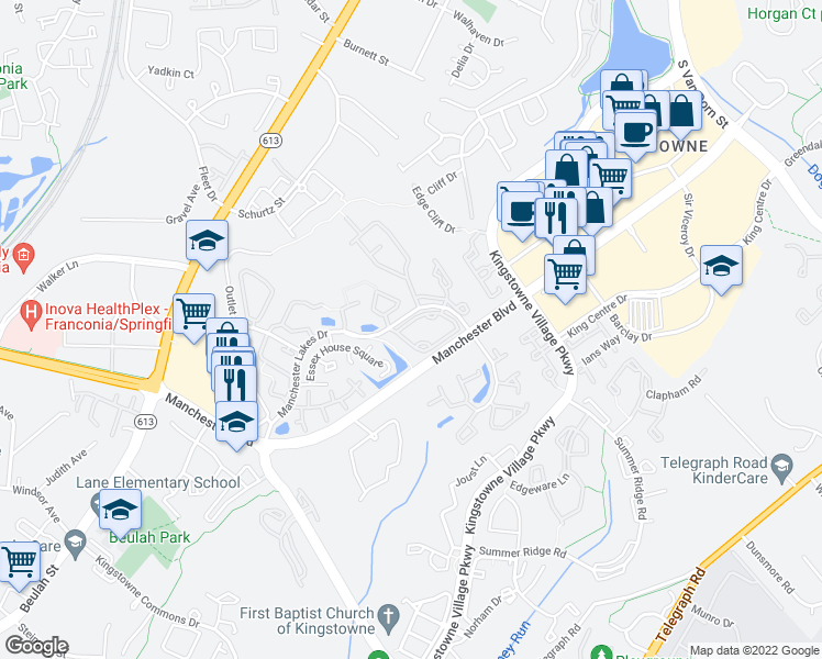 map of restaurants, bars, coffee shops, grocery stores, and more near 6955K Mary Caroline Circle in Alexandria