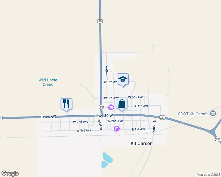 map of restaurants, bars, coffee shops, grocery stores, and more near 508 Park Street in Kit Carson