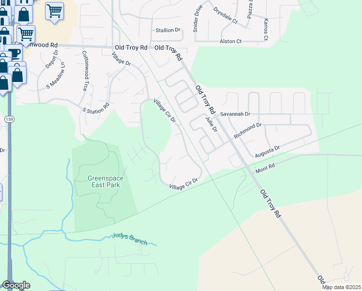 map of restaurants, bars, coffee shops, grocery stores, and more near 21 Village Court in Glen Carbon