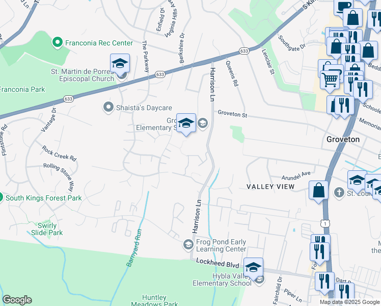 map of restaurants, bars, coffee shops, grocery stores, and more near 3630 Ransom Place in Alexandria