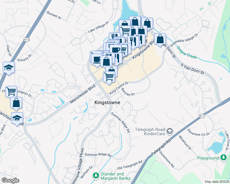 map of restaurants, bars, coffee shops, grocery stores, and more near 6941 Lerwick Ct in Alexandria