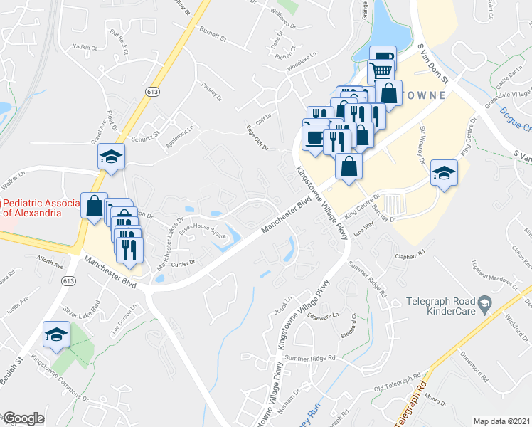 map of restaurants, bars, coffee shops, grocery stores, and more near 6929 Mary Caroline Circle in Alexandria