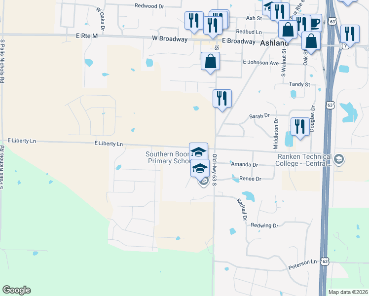 map of restaurants, bars, coffee shops, grocery stores, and more near 5226 E Liberty Ln in Ashland