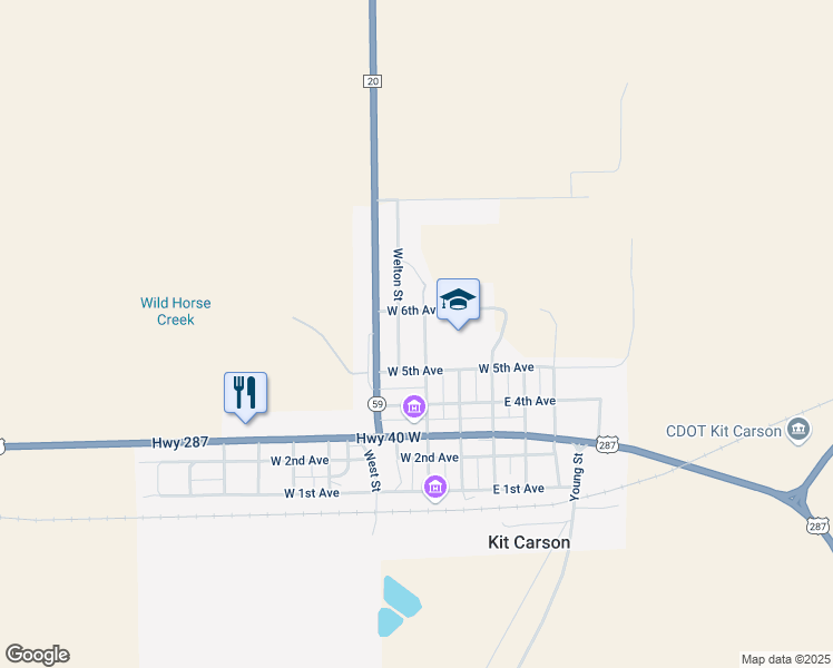 map of restaurants, bars, coffee shops, grocery stores, and more near 508 Park Street in Kit Carson