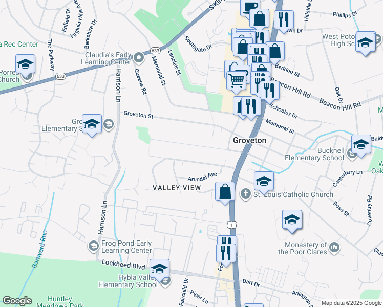 map of restaurants, bars, coffee shops, grocery stores, and more near 3301 Clayborne Avenue in Alexandria