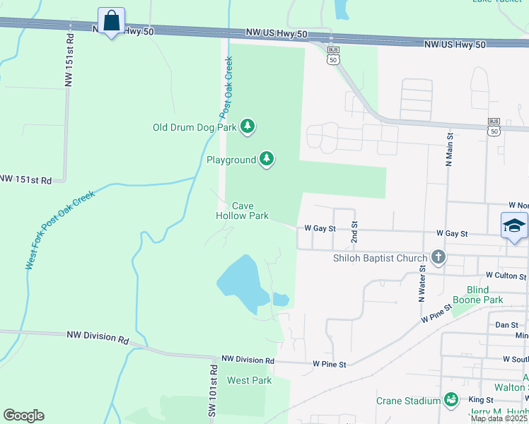 map of restaurants, bars, coffee shops, grocery stores, and more near 907 West Gay Street in Warrensburg