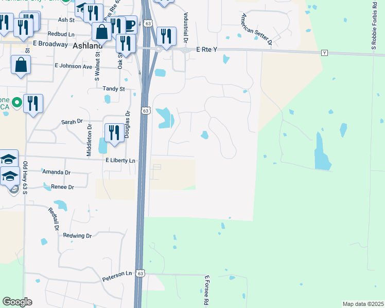map of restaurants, bars, coffee shops, grocery stores, and more near 951 Ashley Drive in Ashland