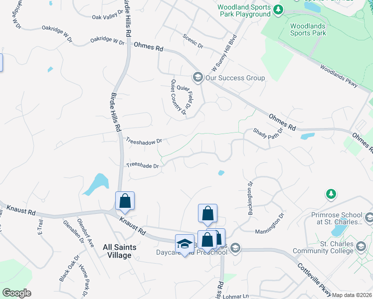 map of restaurants, bars, coffee shops, grocery stores, and more near 72 Hickoryshade Court in St. Peters