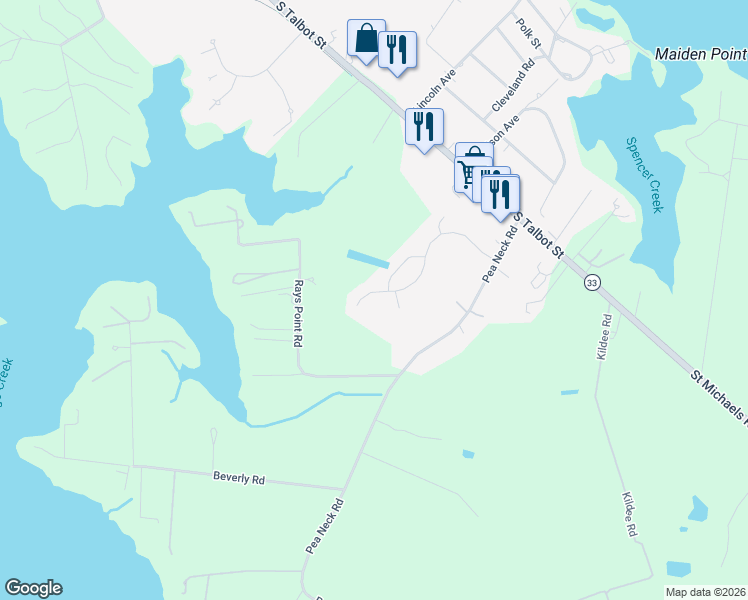 map of restaurants, bars, coffee shops, grocery stores, and more near 24903 Back Creek Drive in Saint Michaels