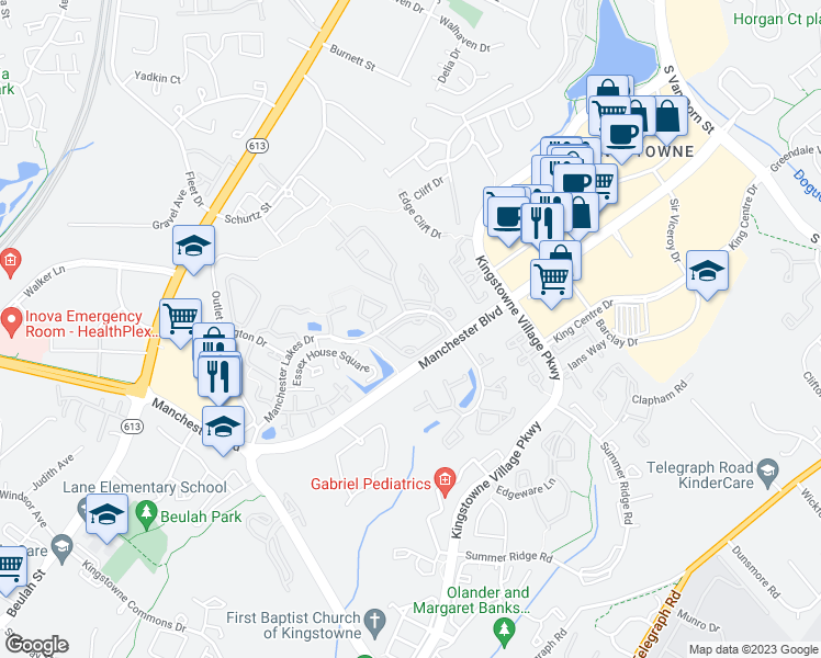 map of restaurants, bars, coffee shops, grocery stores, and more near 6947 Mary Caroline Circle in Alexandria