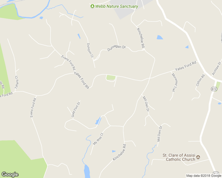 map of restaurants, bars, coffee shops, grocery stores, and more near 12825 Yates Ford Road in Clifton