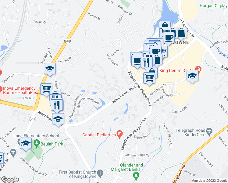 map of restaurants, bars, coffee shops, grocery stores, and more near 6939 Mary Caroline Circle in Alexandria