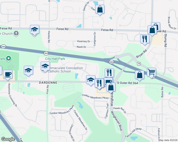 map of restaurants, bars, coffee shops, grocery stores, and more near 7709 Ardmore Drive in O'Fallon