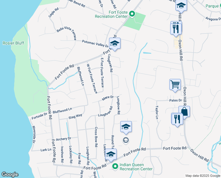 map of restaurants, bars, coffee shops, grocery stores, and more near 8913 Loughran Road in Fort Washington