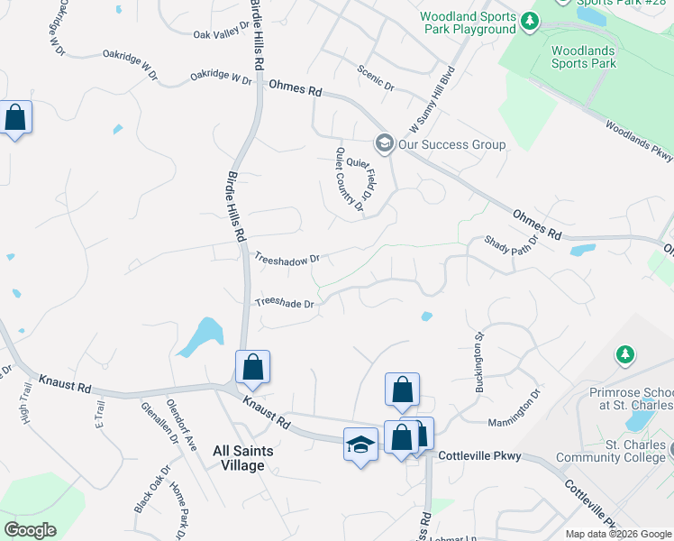 map of restaurants, bars, coffee shops, grocery stores, and more near 44 Arborshadow Court in St. Peters