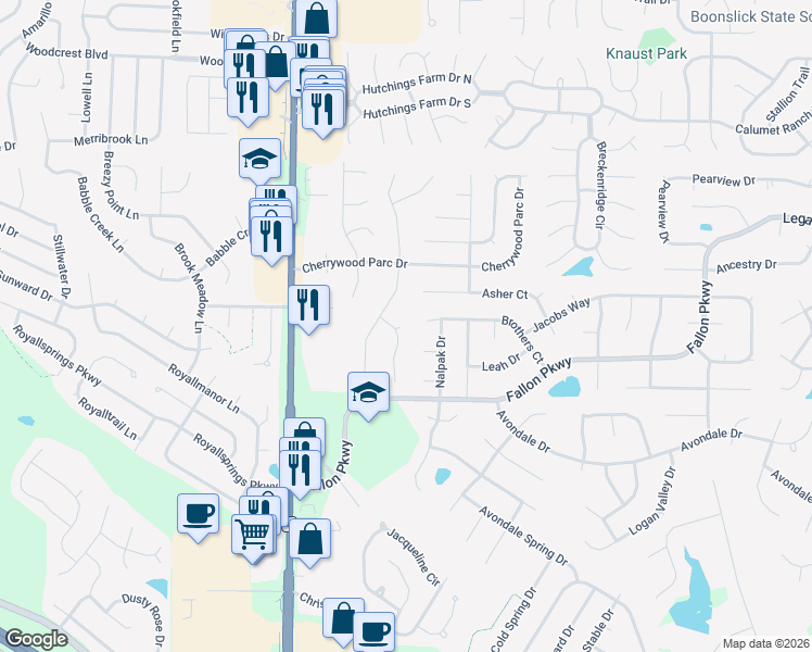 map of restaurants, bars, coffee shops, grocery stores, and more near 7 Red Cedar Parc Court in O'Fallon