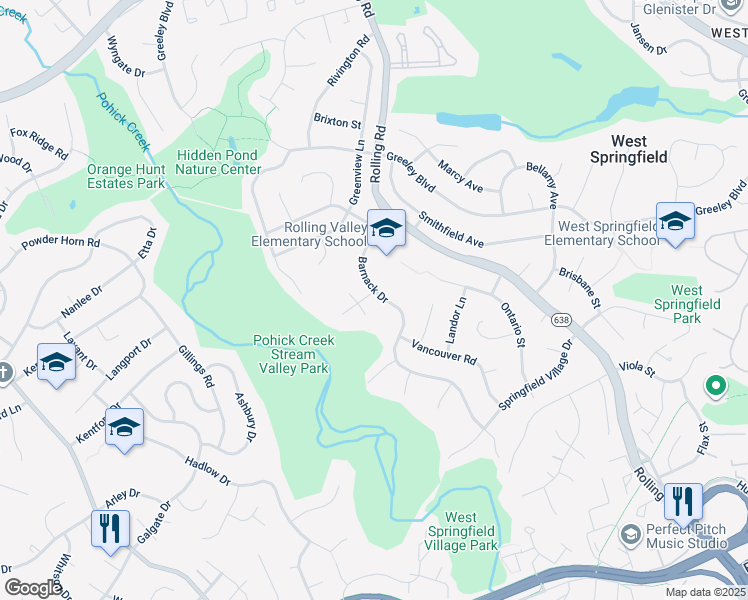 map of restaurants, bars, coffee shops, grocery stores, and more near 8301 Wythe Lane in Springfield