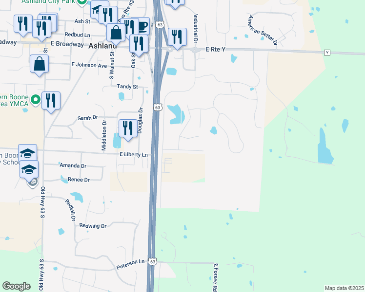 map of restaurants, bars, coffee shops, grocery stores, and more near 901 Ashley Drive in Ashland