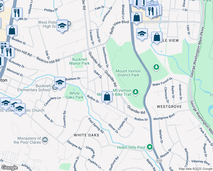 map of restaurants, bars, coffee shops, grocery stores, and more near 6914 Columbia Drive in Alexandria