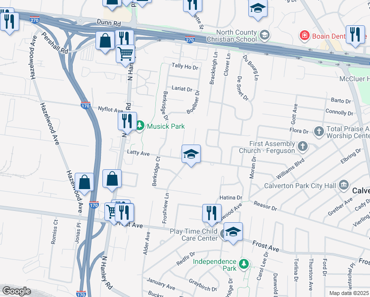 map of restaurants, bars, coffee shops, grocery stores, and more near 7009 Laupher Lane in Hazelwood