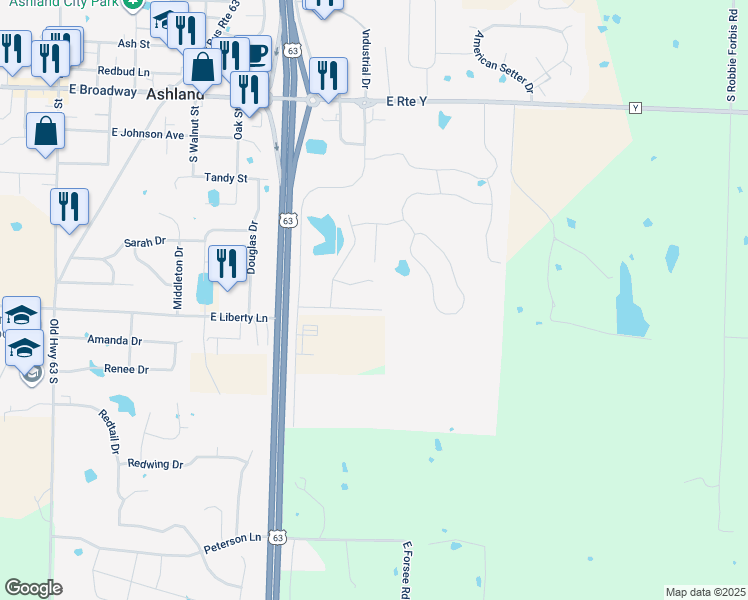 map of restaurants, bars, coffee shops, grocery stores, and more near 951 Ashley Drive in Ashland