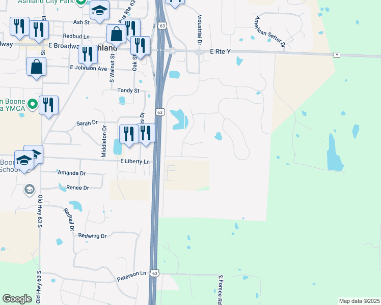 map of restaurants, bars, coffee shops, grocery stores, and more near 901 Ashley Drive in Ashland