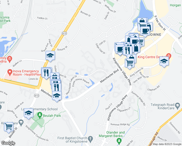 map of restaurants, bars, coffee shops, grocery stores, and more near 6893 Signature Circle in Alexandria