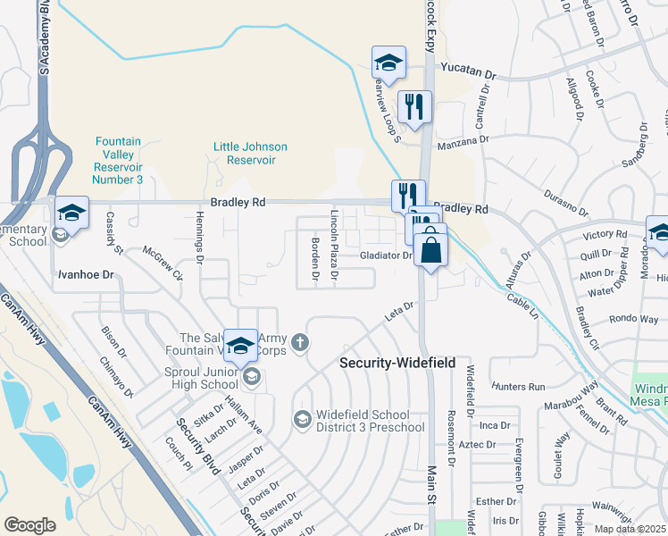 map of restaurants, bars, coffee shops, grocery stores, and more near 4515 Lincoln Plaza Drive in Colorado Springs