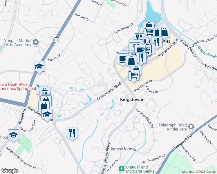 map of restaurants, bars, coffee shops, grocery stores, and more near 6000 Alexander Avenue in Alexandria