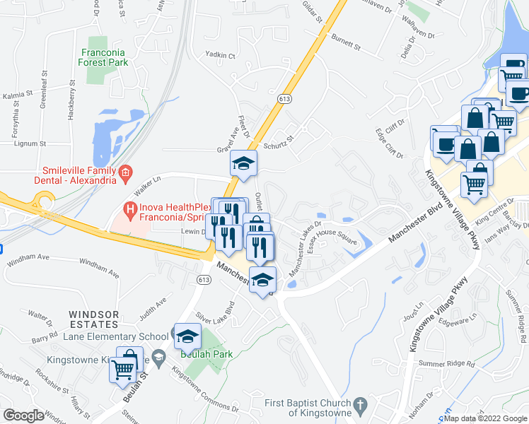 map of restaurants, bars, coffee shops, grocery stores, and more near 6923 Victoria Drive in Alexandria