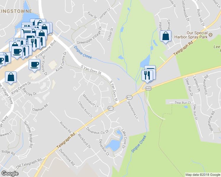 map of restaurants, bars, coffee shops, grocery stores, and more near 5211 Pleasure Cove Court in Alexandria