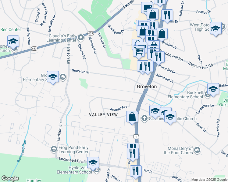 map of restaurants, bars, coffee shops, grocery stores, and more near 3301 Clayborne Avenue in Alexandria