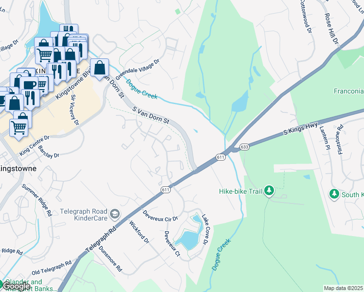 map of restaurants, bars, coffee shops, grocery stores, and more near 5211 Pleasure Cove Court in Alexandria
