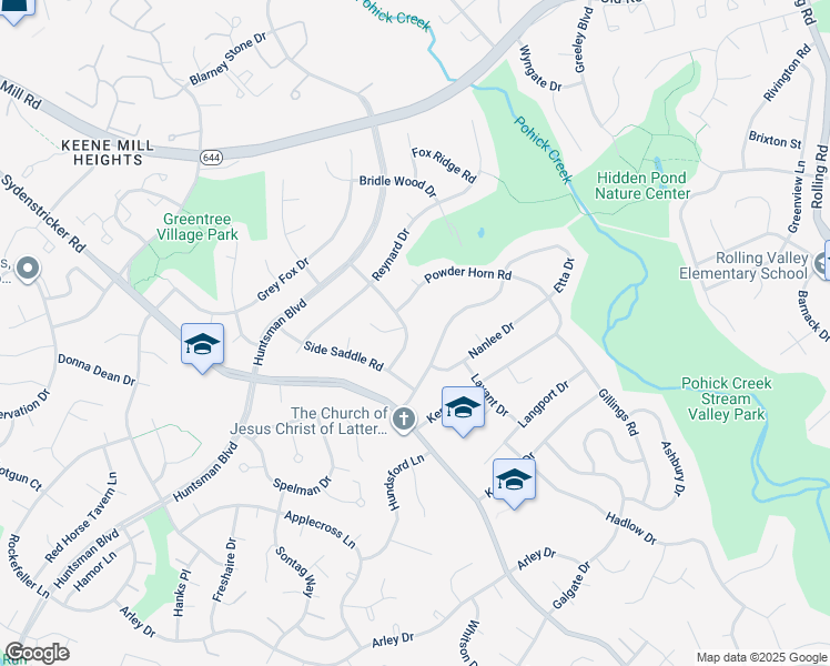 map of restaurants, bars, coffee shops, grocery stores, and more near 6801 Houndmaster Road in Springfield