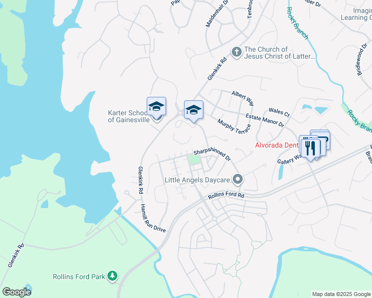 map of restaurants, bars, coffee shops, grocery stores, and more near 14388 Sharpshinned Drive in Gainesville
