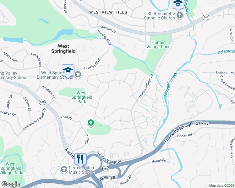 map of restaurants, bars, coffee shops, grocery stores, and more near 6838 Camus Place in West Springfield
