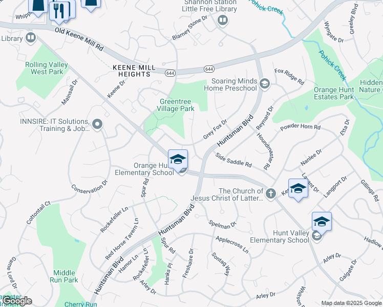 map of restaurants, bars, coffee shops, grocery stores, and more near 9000 Teddy Rae Court in Springfield
