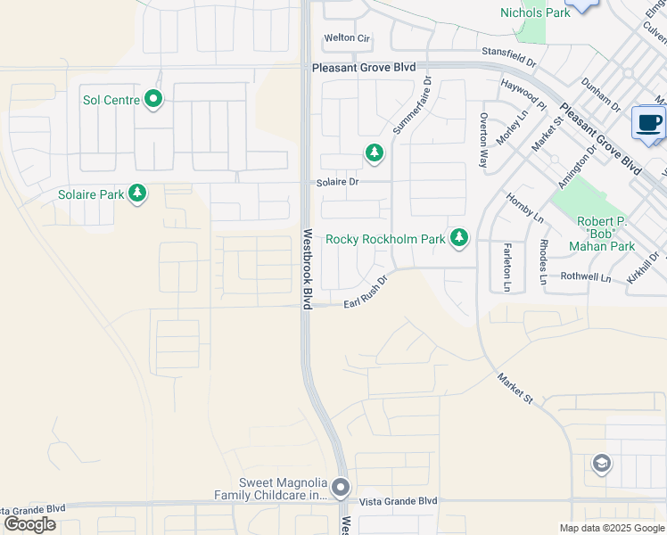 map of restaurants, bars, coffee shops, grocery stores, and more near Borealis Circle in Roseville