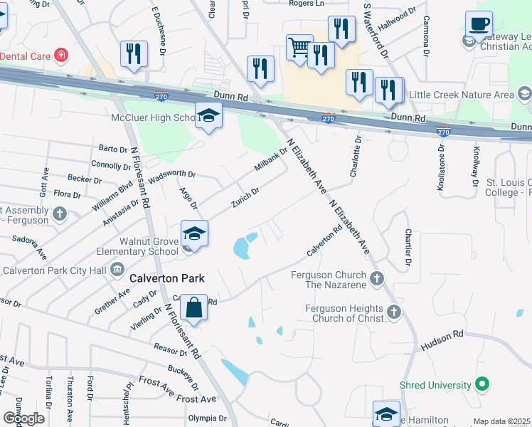 map of restaurants, bars, coffee shops, grocery stores, and more near 309 Carrollton Lane in St. Louis