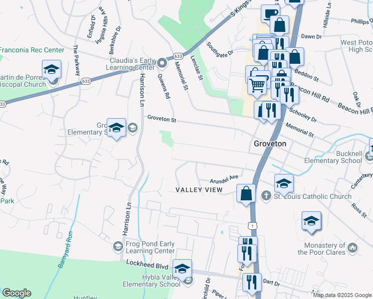 map of restaurants, bars, coffee shops, grocery stores, and more near 3417 Clayborne Avenue in Alexandria