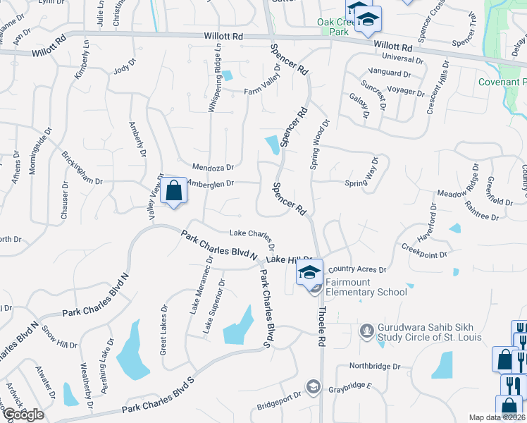 map of restaurants, bars, coffee shops, grocery stores, and more near 1198 Summerwood Drive in St. Peters