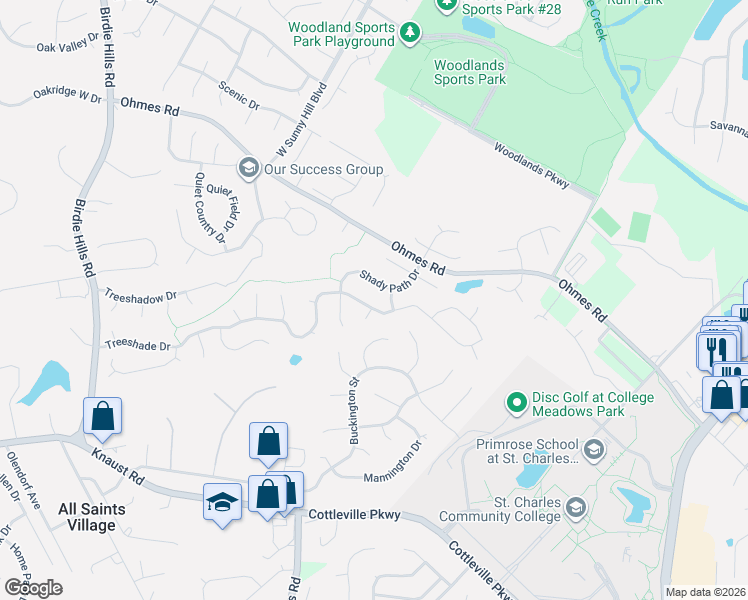 map of restaurants, bars, coffee shops, grocery stores, and more near 2 Hidden Trail Court in St. Peters