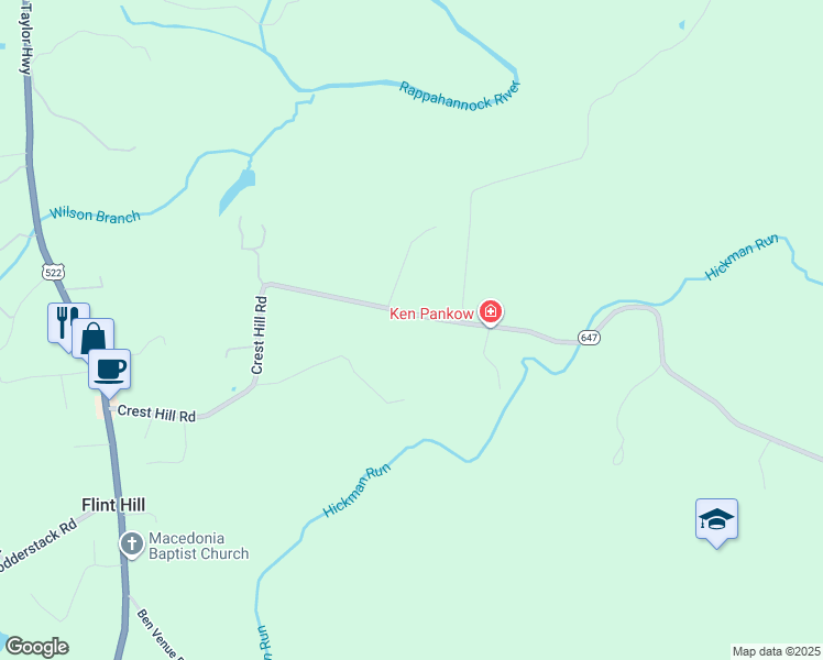 map of restaurants, bars, coffee shops, grocery stores, and more near 13772 Crest Hill Road in Flint Hill