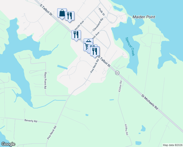 map of restaurants, bars, coffee shops, grocery stores, and more near 7941 Pea Neck Road in Saint Michaels